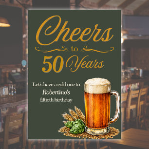 Men's Vintage Cheers To Years Beers 50th Birthday Invitation
