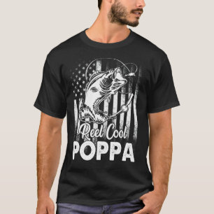 Mens Vintage Flag America Reel Cool Poppa Fathers T-Shirt