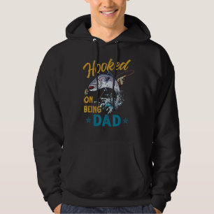 Mens Vintage Hooked On Being Dad Funny Fishing Fat Hoodie