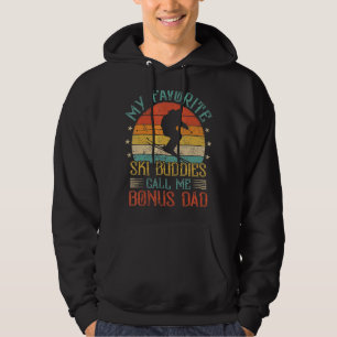 Mens Vintage My Ski Buddies Calls Me Bonus Dad Ski Hoodie