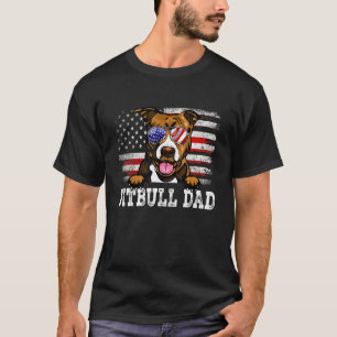 Mens Vintage Pitbull Dad American Flag Father's Da T-Shirt