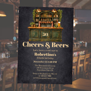 Men's Vintage Pub Cheers & Beer 50th Birthday Invitation