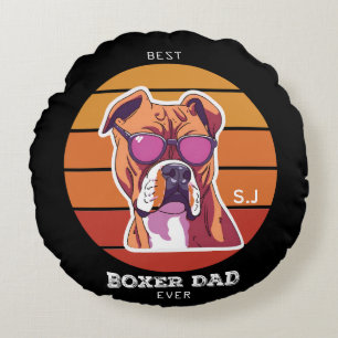 Mens Vintage Retro Boxer Dog Lover Pet Dad Round Cushion