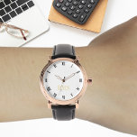 Mens Vintage Rose Gold Initial Black Leather Strap Watch<br><div class="desc">Create your own custom, personalised, elegant stylish cool unique classy faux gold, black and white hours, monogrammed, mens rose gold retro vintage look style black leather strap watch. Simply type in your name / monogram / initials, to customise. Makes a great gift, for birthday, graduation, fathers day, christmas, holidays, wedding,...</div>
