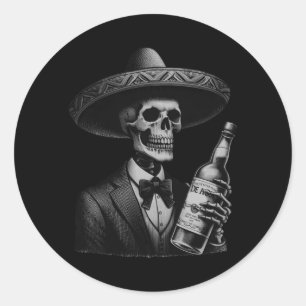 Mens Vintage Skeleton Funny Mexico Dia De Los Classic Round Sticker
