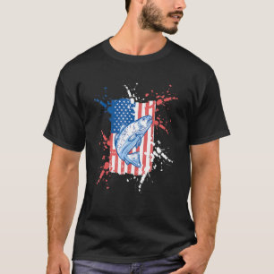 Mens Vintage Style Angler Usa Retro Flag Fish T-Shirt