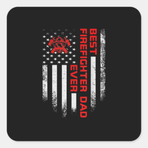 Mens Vintage USA American Flag Best Firefighter Square Sticker