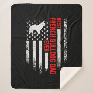 Mens Vintage USA American Flag Best French Bulldog Sherpa Blanket