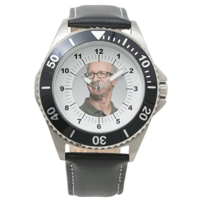 Men's Watch - Personalised - Black Leather (Front)