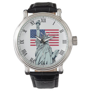 Men's Watch with USA Flag and Statue of Liberty De