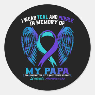 Mens Wear Teal And Purple For Papa Awareness Shirt Classic Round Sticker