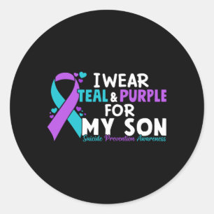 Mens Wear Teal Purple For Son Suicide Prevention Classic Round Sticker