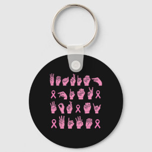 Mens Wearing Pink For My Wife Sign Language Breast Key Ring