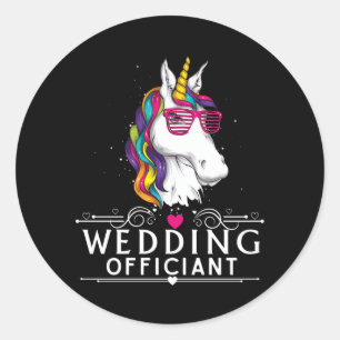 Mens Wedding Officiant Funny Unicorn Wedding Classic Round Sticker