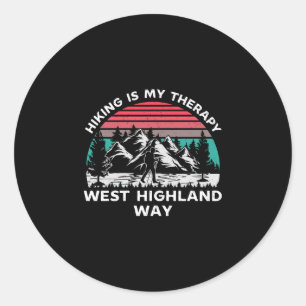Mens west highland way hiking is therapy outdoors classic round sticker