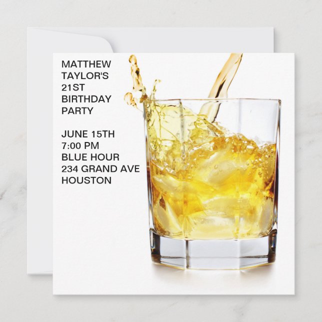 Mens Whiskey Cocktail Glass Birthday Party Invitation (Front)