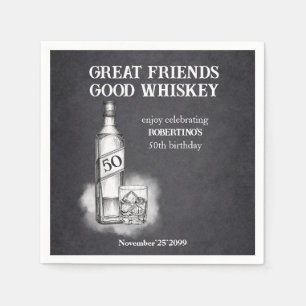 Men's Whiskey Themed Sketch Style 50th Birthday Napkin