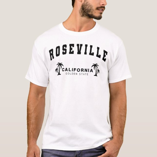 Men's White Roseville, California, Golden State T-Shirt (Front)