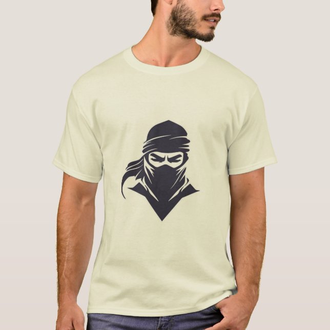 Men's white t-shirt with modern ninja design (Front)