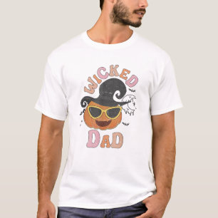 Mens Wicked Dad Retro Pumpkin Halloween Family Mat T-Shirt