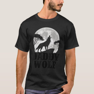 Mens Wolf Lover Moon Vintage Funny Daddy Wolf Fath T-Shirt