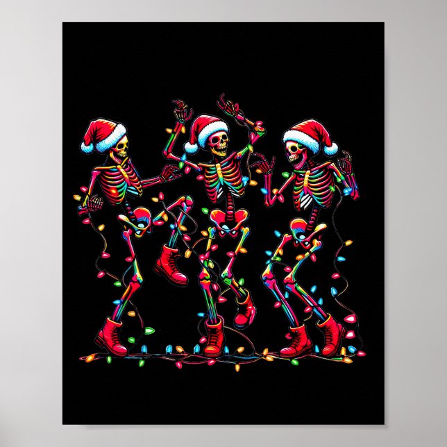 Mens Womens Christmas Skeleton Santa Dancing Light Poster (Front)