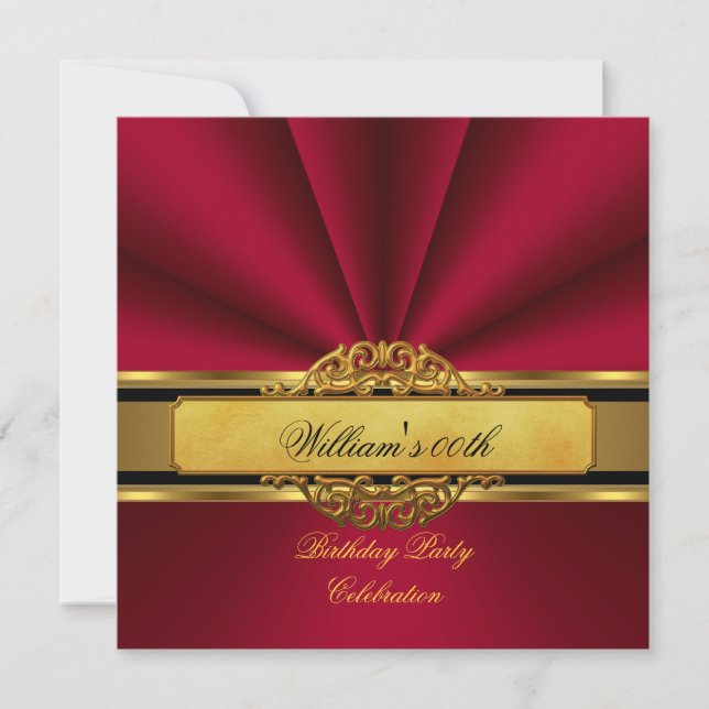 Men's Women's Elegant Dark Red Gold Party Invitation (Front)