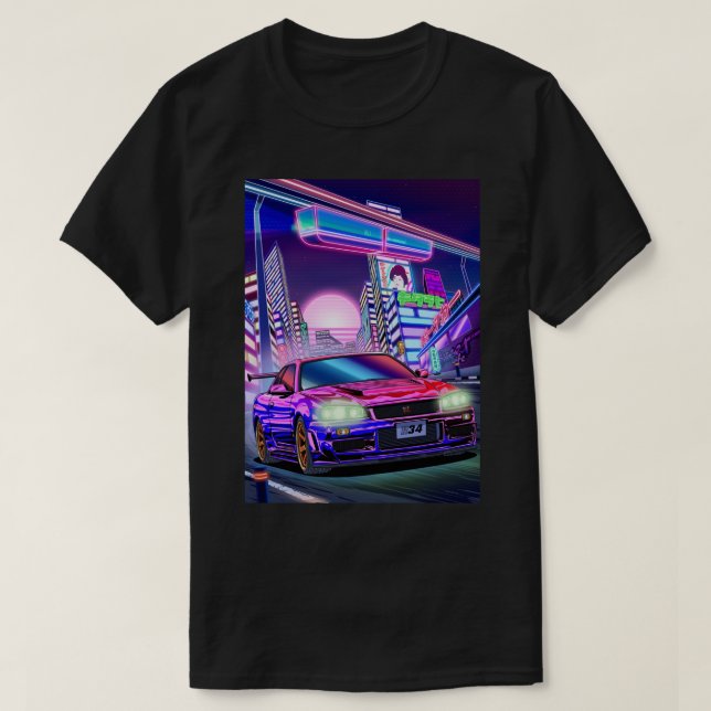 Mens Womens Nissan Skyline Gt-R R34 Vaporwave T-Shirt (Design Front)