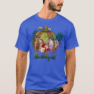 Mens Womens Thanksgiving Thankful Pumpkin Leopard T-Shirt