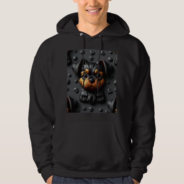 Mens XL Hoodie Black Puppy Dog (Front)