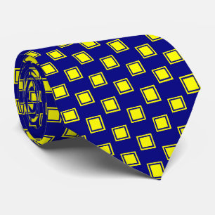 Men's Yellow and Navy Blue Squares Pattern Tie