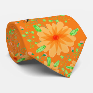 Menswear Flowered Tie In Orange Floral Print