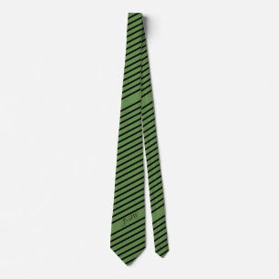 Menswear Monogrammed Black And Dark Green Stripes Tie