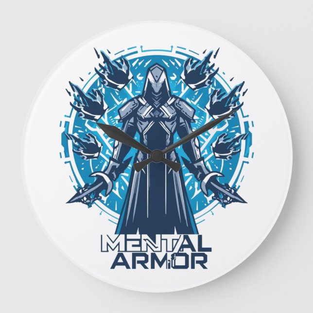 Mental Armor - Hoodie Warrior Figure Large Clock (Front)