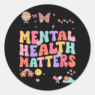 Mental Health Autism Awareness Month Groovy Classic Round Sticker