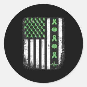 Mental health awareness american flag green ribbon classic round sticker