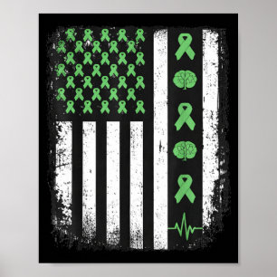 Mental health awareness american flag green ribbon poster