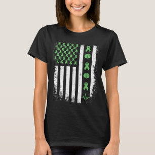 Mental health awareness american flag green ribbon T-Shirt