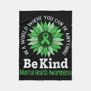 Mental Health Awareness Be Kind Brain Illness Gree Fleece Blanket