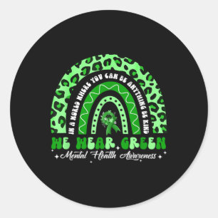Mental Health Awareness Be Kind Green Ribbon Leopa Classic Round Sticker