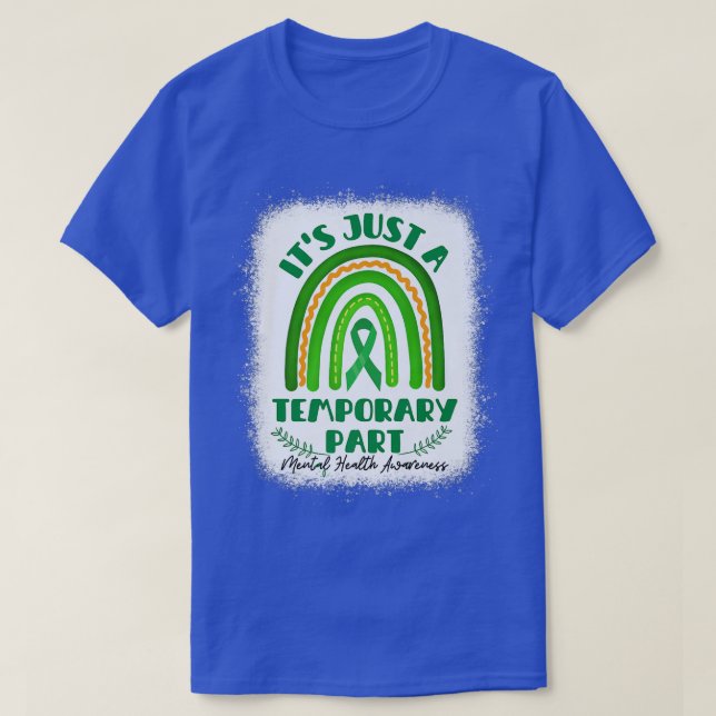 Mental Health Awareness Bleached Green Ribbon Rain T-Shirt (Design Front)