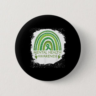 Mental Health Awareness Bleached Rainbow Green Rib 6 Cm Round Badge