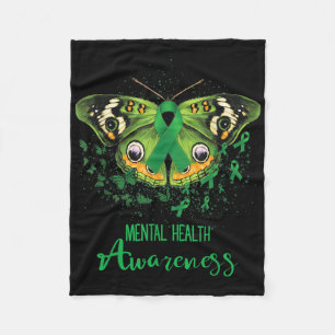 Mental Health Awareness Butterfly Green Ribbon  Fleece Blanket