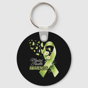 Mental Health Awareness Butterfly Green Ribbon Key Ring