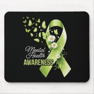 Mental Health Awareness Butterfly Green Ribbon  Mouse Pad