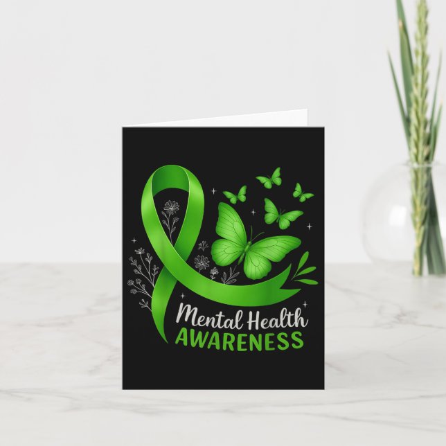 Mental Health Awareness Butterfly Green Ribbon Wom Card (Front)