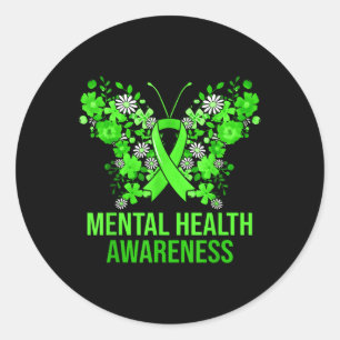 Mental Health Awareness Butterfly Green Ribbon Wom Classic Round Sticker