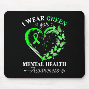 Mental Health Awareness Butterfly Green Ribbon Wom Mouse Pad