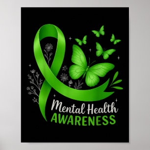 Mental Health Awareness Butterfly Green Ribbon Wom Poster