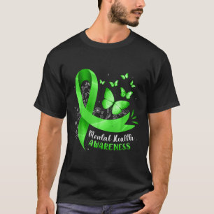 Mental Health Awareness Butterfly Green Ribbon Wom T-Shirt